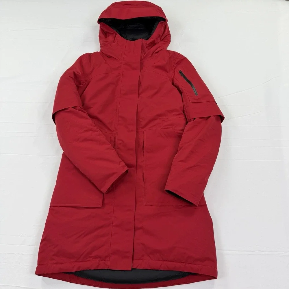 Lululemon Red Goose Down Long Hooded Winter Parka Coat Women's Size 6